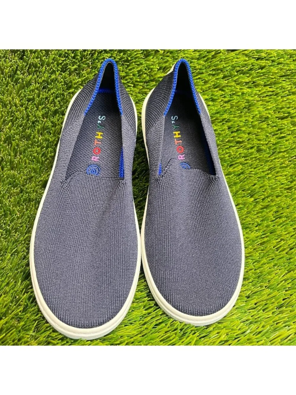 Rothy's The Kids Boys Size 3Y Blue White Athletic Slip On Knit Shoes Sneakers